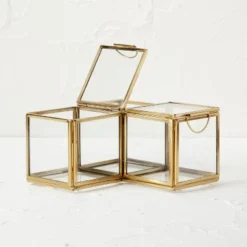 Metal Glass Decorative Box Gold - Opalhouse™ Designed With Jungalow™ -Opalhouse GUEST 274b2735 55c5 4d23 a297 c23e674b78d1