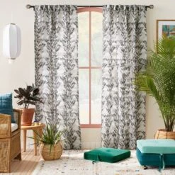 1pc 50"x84" Light Filtering Limu-Limu Leaf Jacquard Curtain Panel Gray - Opalhouse™ Designed With Jungalow™